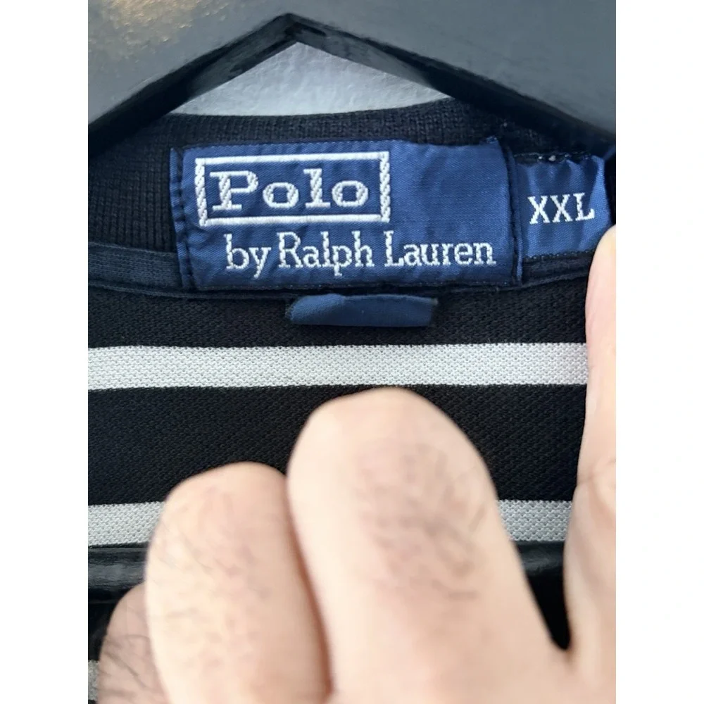 Polo by Ralph Lauren Men's Polo Shirt XXL Black White Striped Short Sleeve Pony